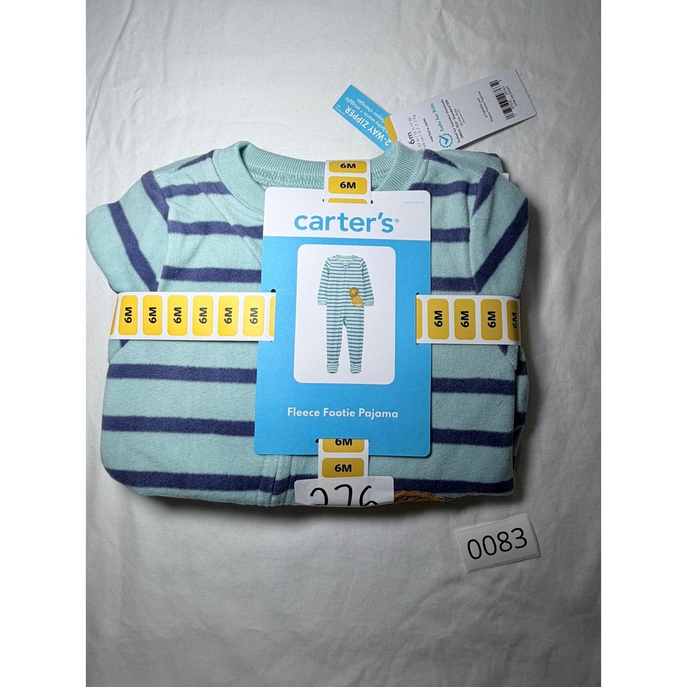 Carters Baby Boys 6M Fleece Footie Pajama Lion Striped Mint Navy Sleep Play NWT